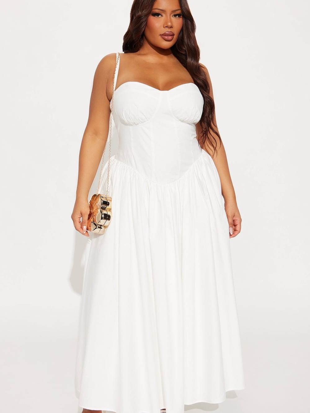 Fashion Nova White Strapless Bustier Maxi Dress